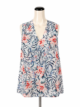 cabi white/blue/orange Sleeveless Tipple Blouse Size S Floral Sleeveless V-Neck Top - Size S