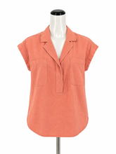 LOFT Outlet Orange Cap Sleeve Coral Cotton Blend V-Neck Pocket Top Size Medium - Size M