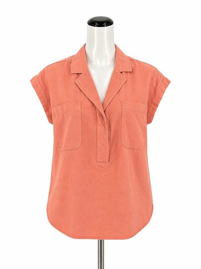LOFT Outlet Orange Cap Sleeve Coral Cotton Blend V-Neck Pocket Top Size Medium - Size M