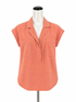 LOFT Outlet Orange Cap Sleeve Coral Cotton Blend V-Neck Pocket Top Size Medium - Size M