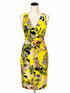 Christian Siriano New York Yellow/Black/Green Sheath Floral Surplice V-Neck Sheath Dress Size S/P NWT - Size S