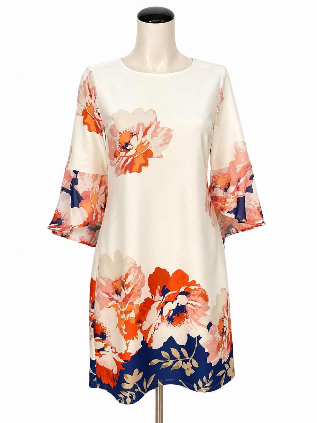 est 1946 white/blue/orange Shift Est. 1946 Floral Flounce Bell Sleeve Shift Dress Size XS - Size XS