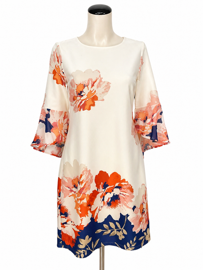 est 1946 white/blue/orange Shift Est. 1946 Floral Flounce Bell Sleeve Shift Dress Size XS - Size XS