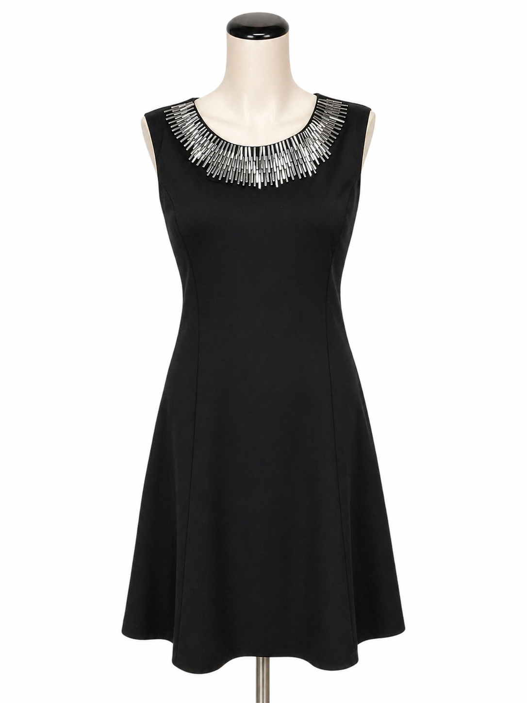 Alfani Black/Silver Shift Beaded Neckline Sleeveless Shift Dress Black Silver Size 6 - Size 6