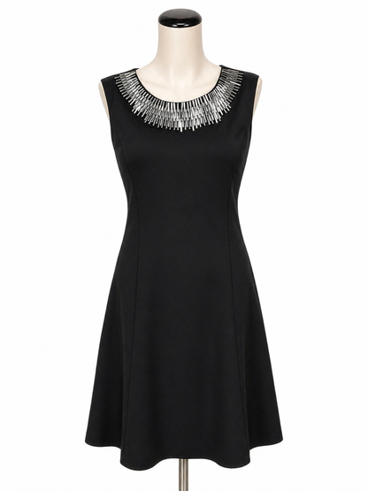 Alfani Black/Silver Shift Beaded Neckline Sleeveless Shift Dress Black Silver Size 6 - Size 6