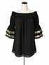 VaVa by Joy Han Black Boho Black Floral Embroidered Off-Shoulder Boho Mini Dress XS - Size XS