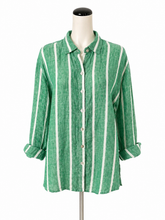 Magaschoni Green/White Button Down Green & White Striped 100% Linen Button Down Shirt Size Small - Size S