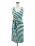 Talbots Aqua/White/Green Midi Striped Tie-Waist Midi Dress Metallic Knit Sleeveless Blue Green Medium - Size M