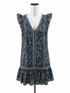 Lucky Brand Blue/rust Floral Boho Floral Crochet Trim V-Neck Mini Dress Size Small - Size S
