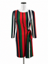 London Times orange/navy/green/white Long Sleeve Vertical Stripe Tie-Waist Dress Size 4 - Size 4
