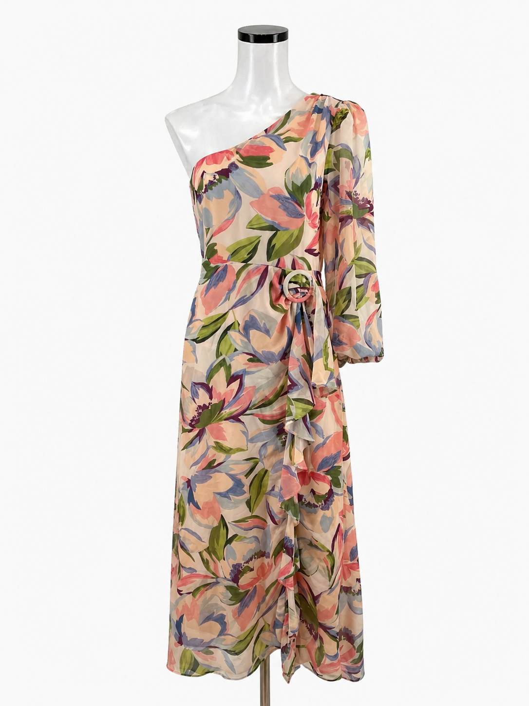 ASTR The Label peach/purple/green Maxi Primrose One Shoulder Floral Midi Dress Pink Size Small - Size S