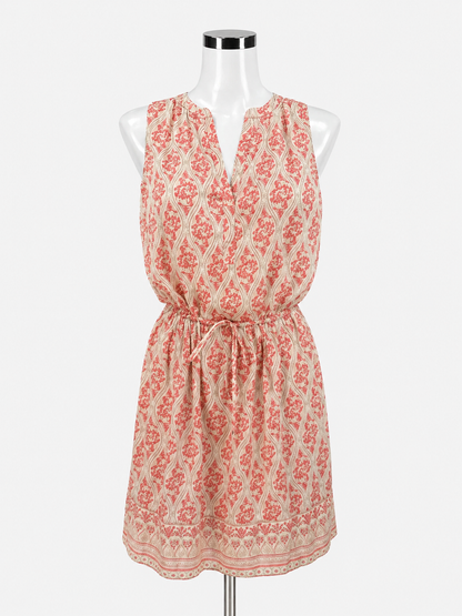 White House Black Market Tan/Coral Boho Coral Paisley Drawstring Waist Dress Size 2 - Size 2