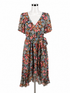 INC International Concepts blue/pink/orange Midi Floral Ruffle Wrap Midi Dress Size 4 - Size 4
