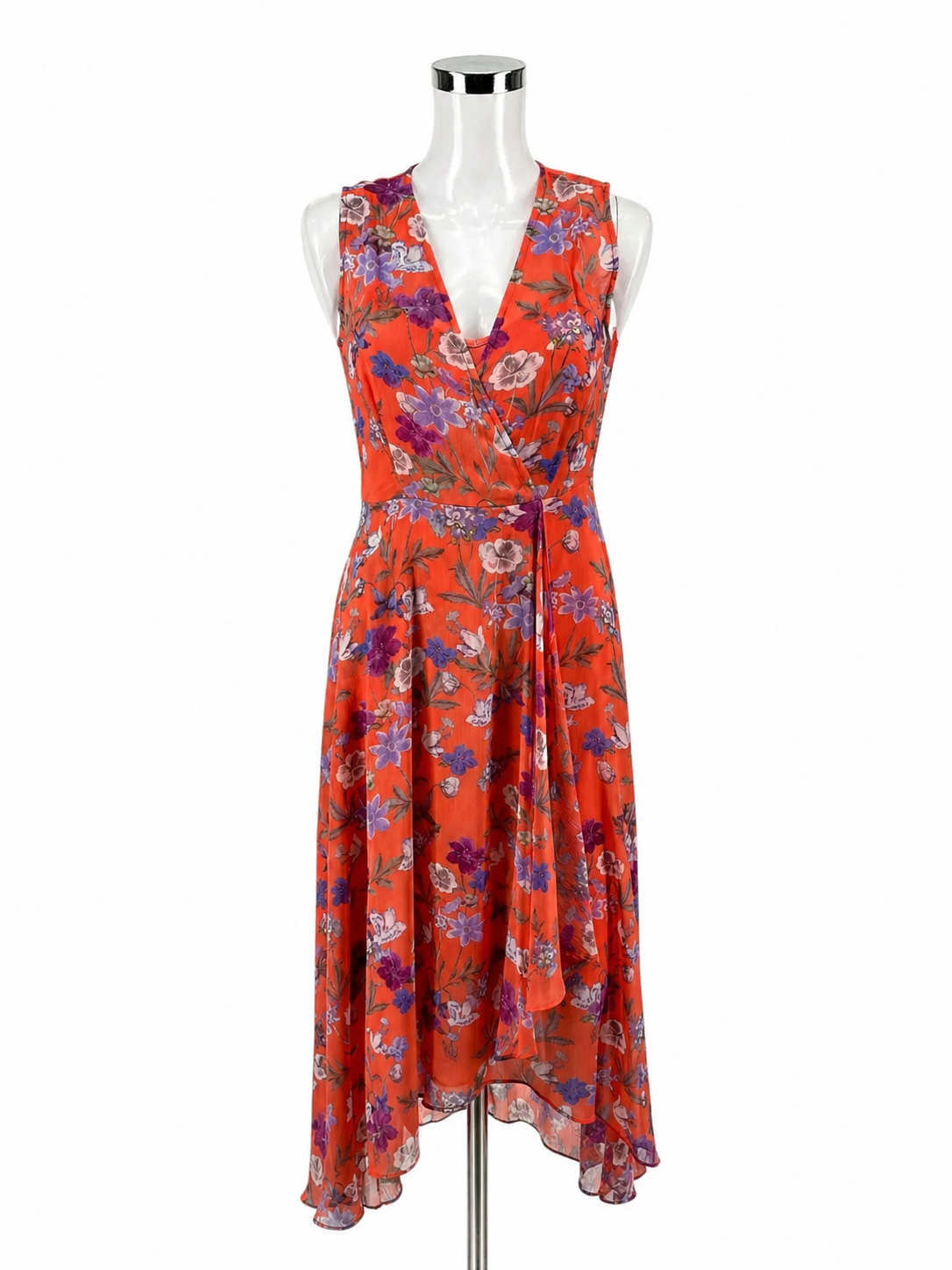 Calvin Klein Coral/Purple Maxi Coral Purple Floral High-Low Maxi Dress Size 4 - Size 4