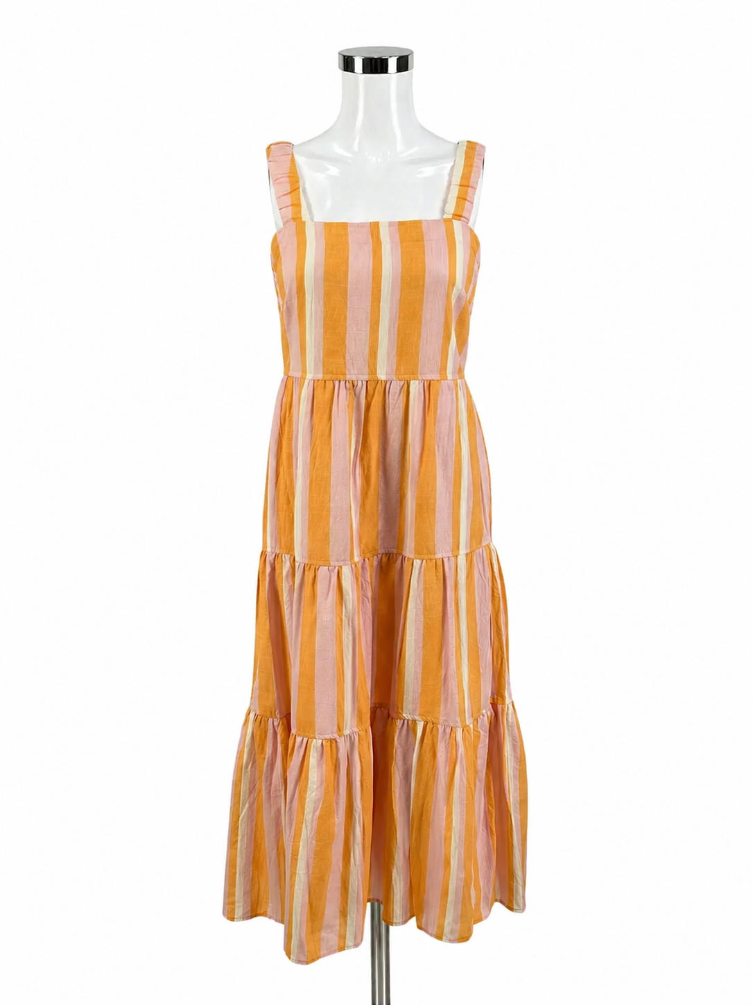 Free Assembly pink/orange Midi Striped Tiered Midi Sundress XS - Size XS