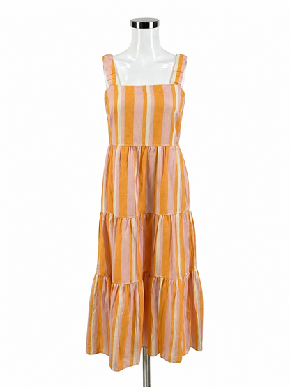 Free Assembly pink/orange Midi Striped Tiered Midi Sundress XS - Size XS