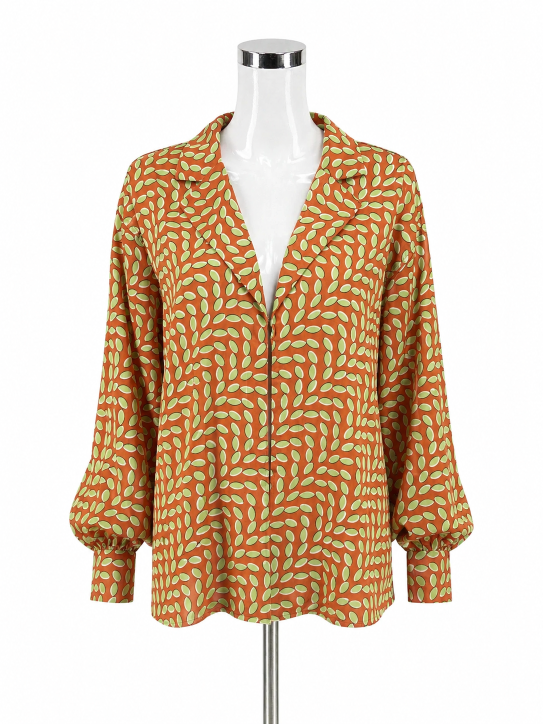 Bailey Rose Geometric Leaf Print V-Neck Blouse Orange Green Size Medium