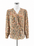 cabi tan/navy/pink Long Sleeve Brushstroke Blouse Faux Wrap V-Neck Top Tan Pink Navy Size M Style 4162 - Size M