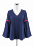 Vilagallo Navy/Pink 3/4 Sleeve Navy Blue Bell Sleeve Top with Fuchsia Pink Ribbon Detail Size Medium - Size M
