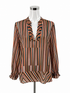 cabi Navy/Green/Coral Long Sleeve Chevron Tunic Top Size Medium Navy Green Coral Stripe Sheer Tie Cuff Blouse 5519 - Size M