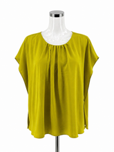 DKNY Green Short Sleeve Suite Chartreuse Green Flutter Sleeve Pintuck Blouse Top Size Medium - Size M