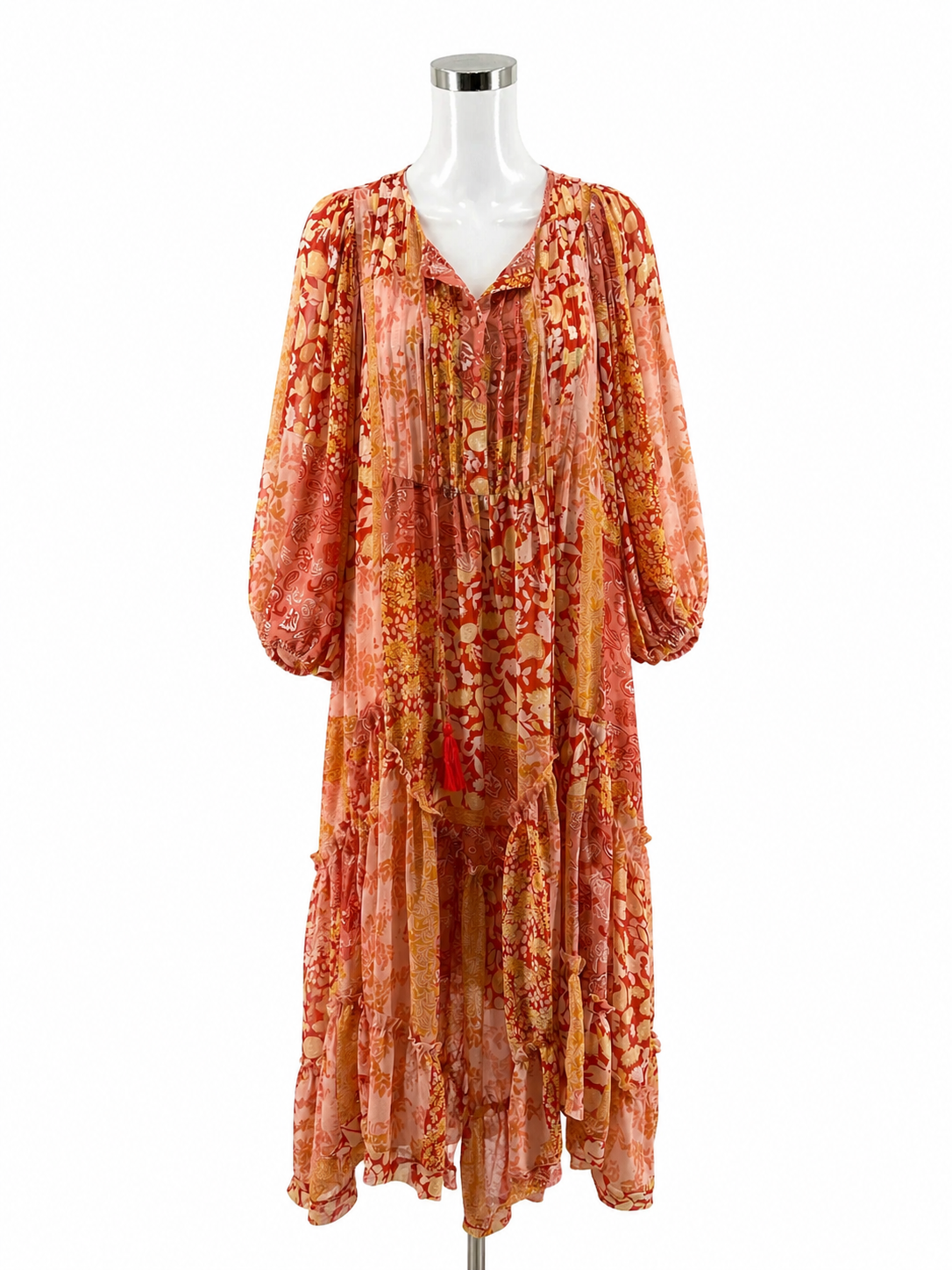 Talisman Orange/Yellow Maxi Bohemian Floral Paisley Maxi Dress NWT Size Medium - Size M