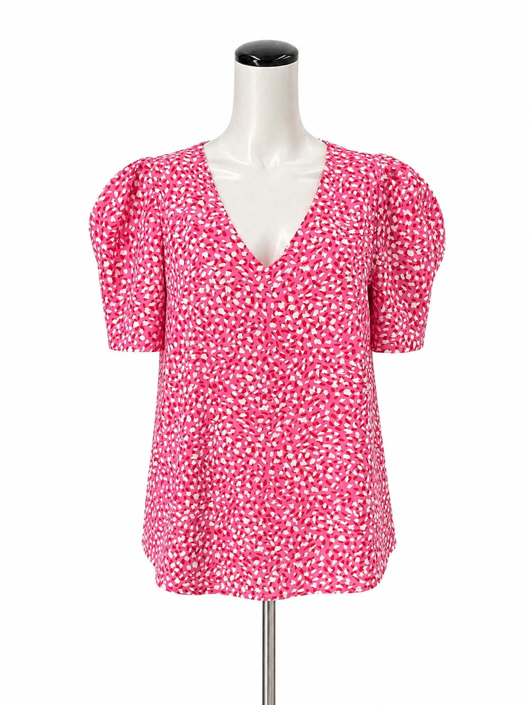 Jodifl pink/red/white Short Sleeve Pink &amp; Red Confetti Dot Puff Sleeve Blouse Top Size Small - Size S