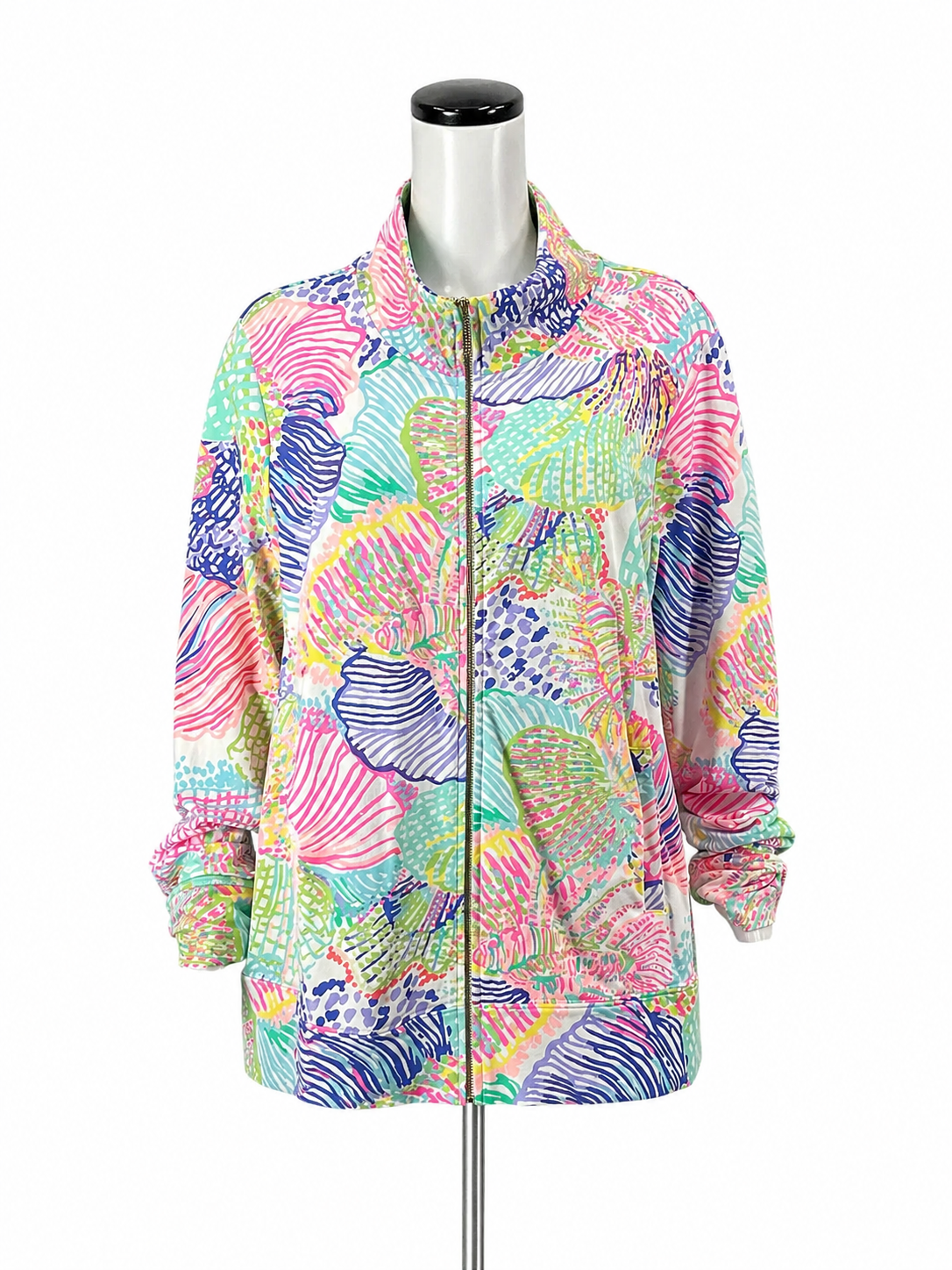 Lilly Pulitzer white/blue/pink Jacket Skipper Popover Jacket Jellies Be Jammin Print XL - Size XL