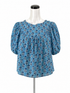 Emerson Fry blues/white Short Sleeve India Collection Blue Floral Block Print Organic Cotton Top Small - Size S