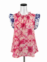 THML Pink/Purple Cap Sleeve Tie-Dye Ruffle Neck Sleeveless Bohemian Top Pink Purple Size Medium NWT - Size M