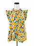 THML cream/yellow/green Cap Sleeve Floral Flutter Sleeve Pom Pom Trim Blouse Top Size Medium - Size M