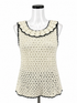 BiBi Cream/Black Sleeveless Cream Crochet Knit Tank Top Scalloped Black Trim Boho Sleeveless Top Size Large - Size L