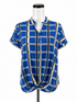 Jade Melody Tam blue/yellow/white Short Sleeve Plaid Twist Front Blouse NWT Size XS - Size XS