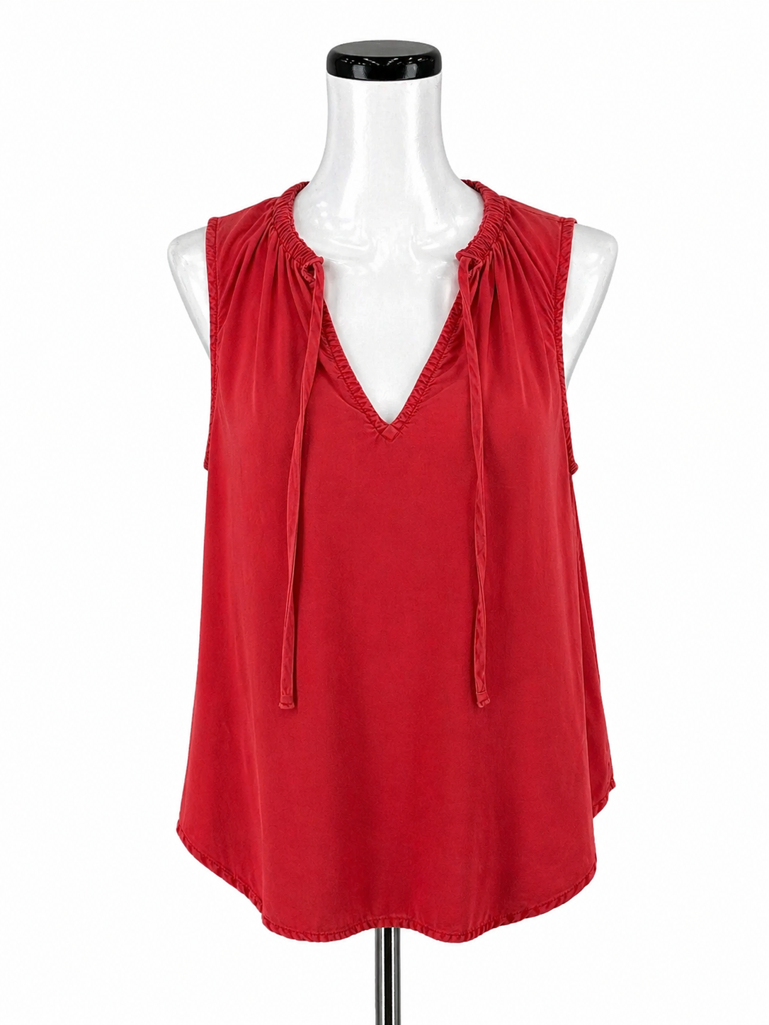 Cloth &amp; Stone Red Sleeveless Cloth &amp;amp; Stone Red Tencel Shirred V-Neck Tank Top Size Small - Size S