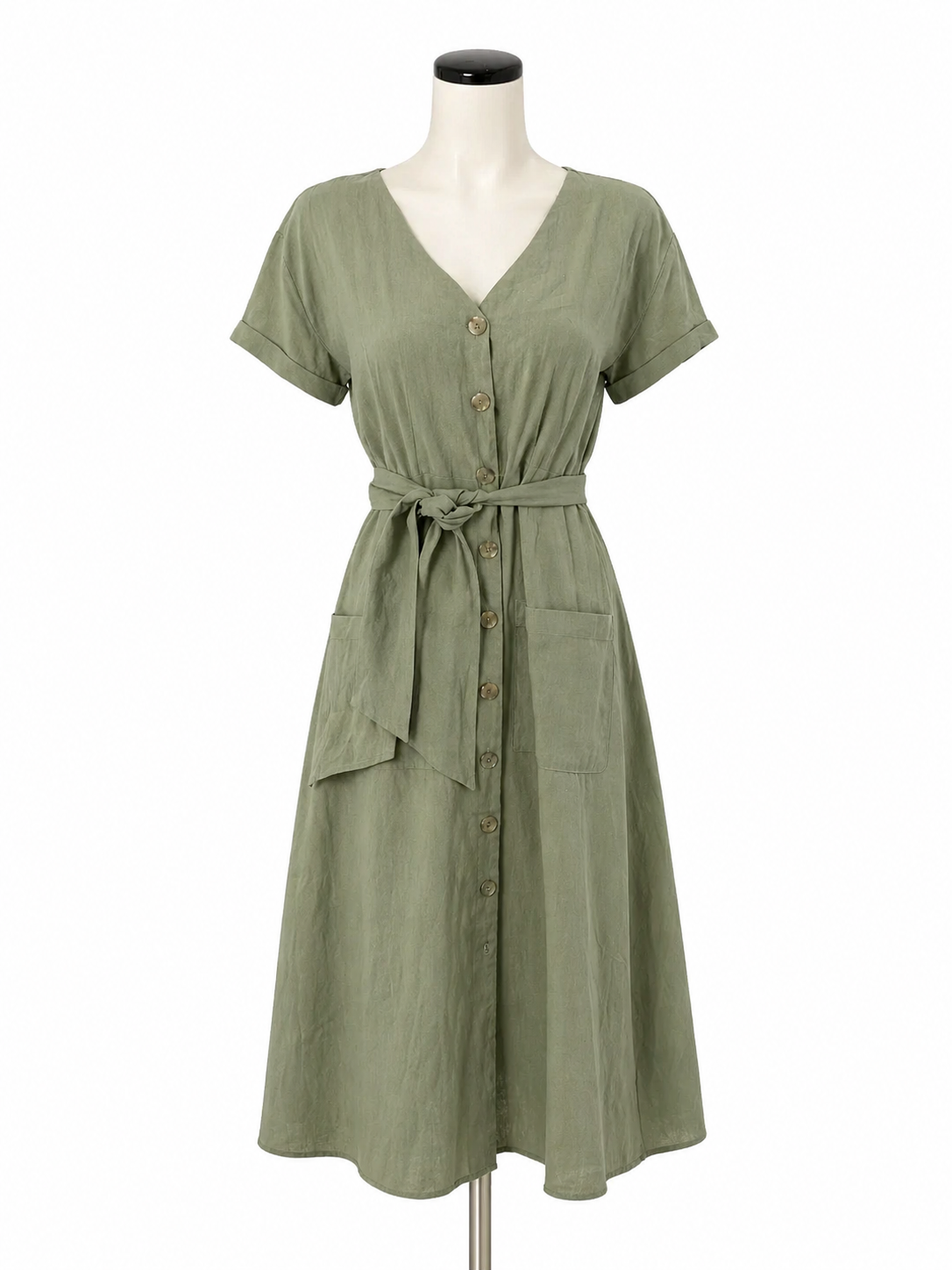 Rachel Zoe sage Midi Suzette 100% Linen Button-Front Midi Dress Sage Green XS - Size XS