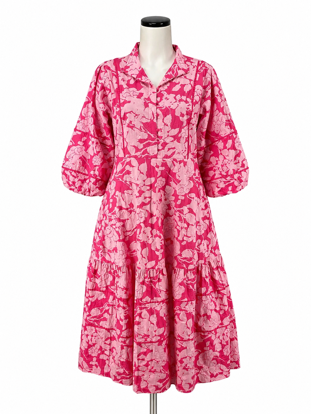 Hyacinth House pink/dark pink Maxi Hayes Pink Floral Silhouette Print Tiered Mini Dress Size Small - Size S