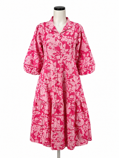 Hyacinth House pink/dark pink Maxi Hayes Pink Floral Silhouette Print Tiered Mini Dress Size Small - Size S