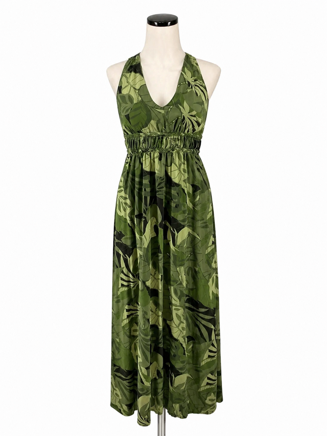 Japana Green Maxi Green Tropical Floral Sleeveless V-Neck Maxi Dress XS - Size XS