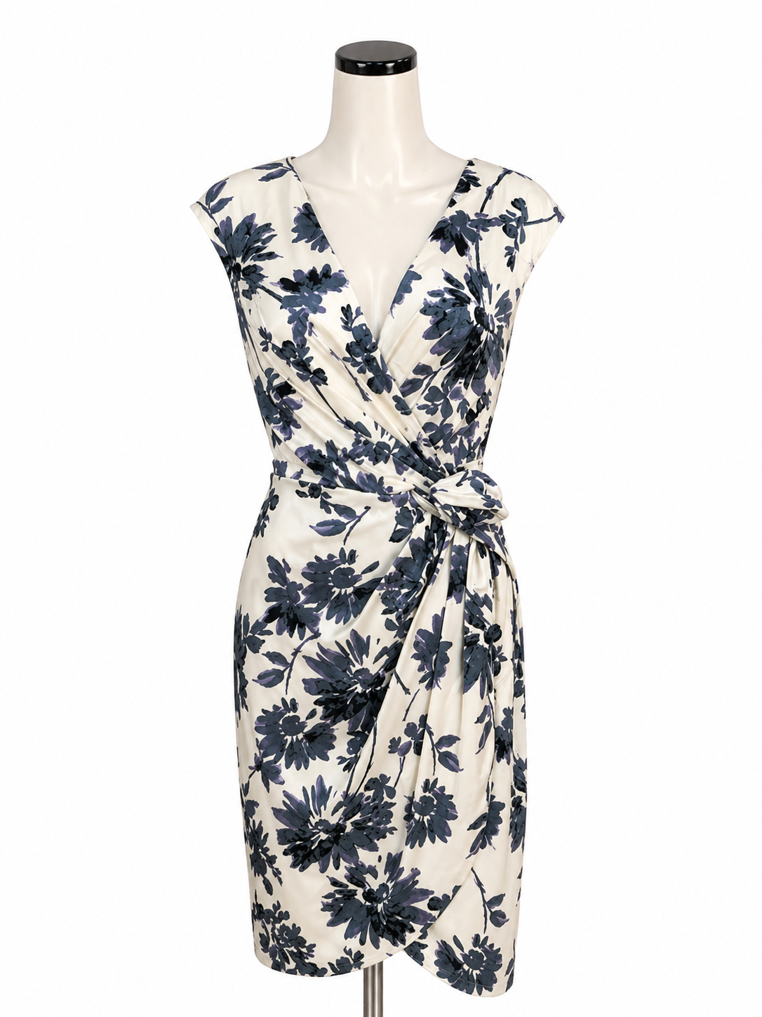 Suite 7 Floral Faux Wrap Sheath Dress Blue Ivory Size 10 NWT