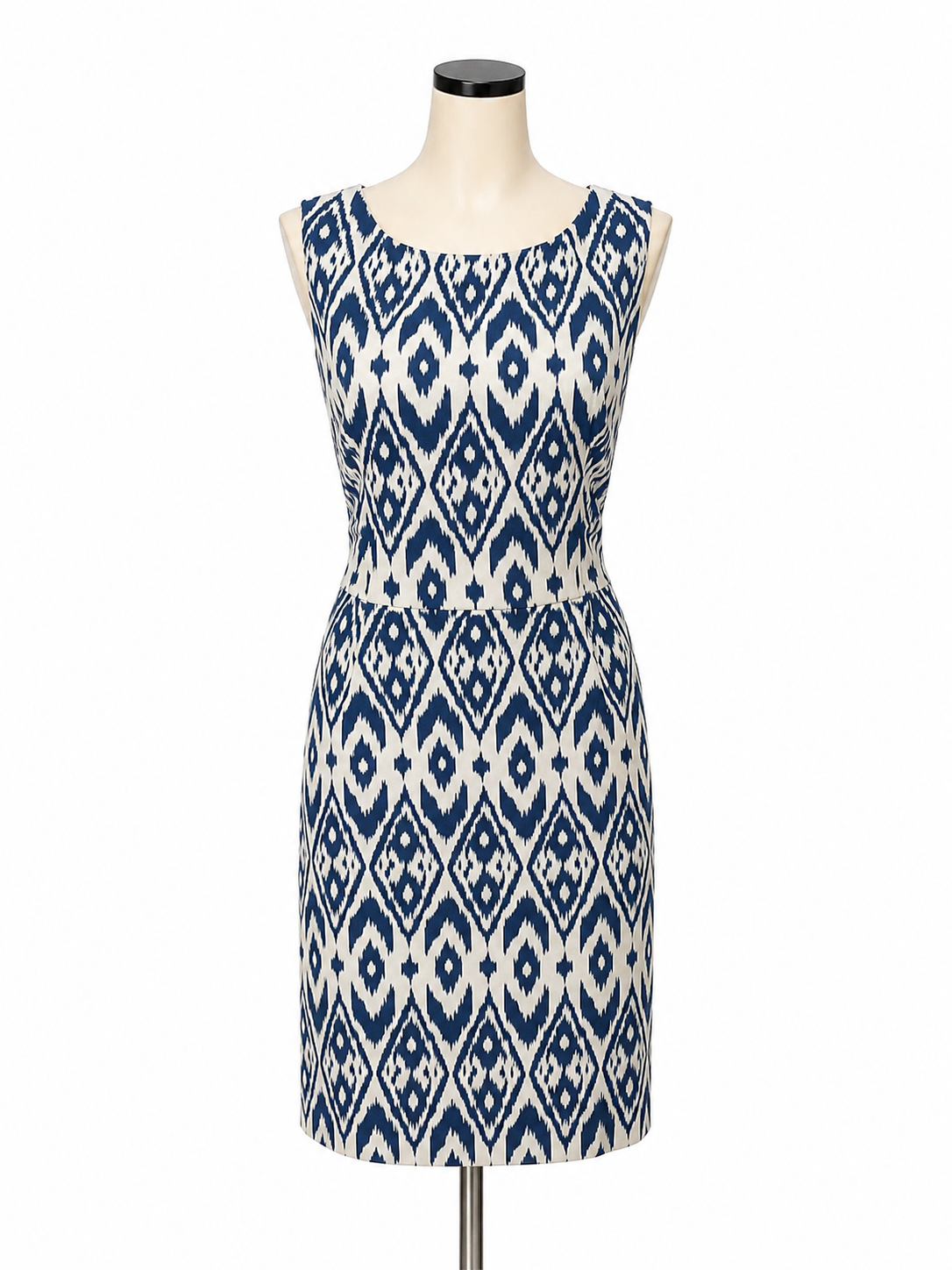 9 &amp; Co. Blue &amp; Ivory Ikat Geometric Print Sheath Dress Size 8
