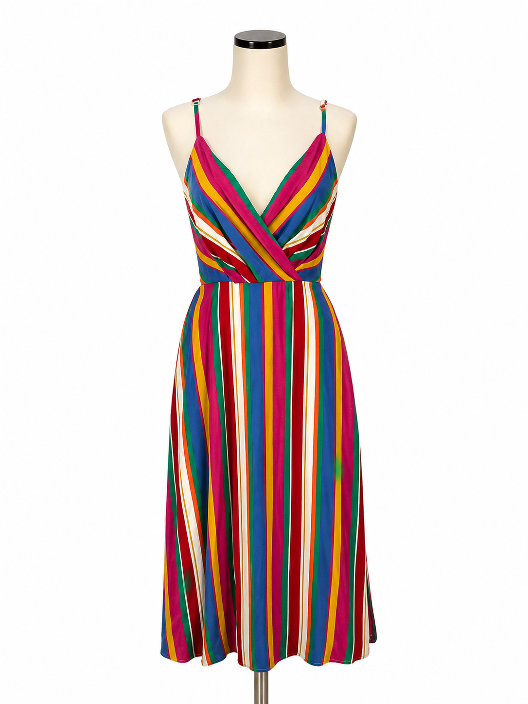 Blue Rain Rainbow Stripe Faux Wrap Midi Dress Size Small
