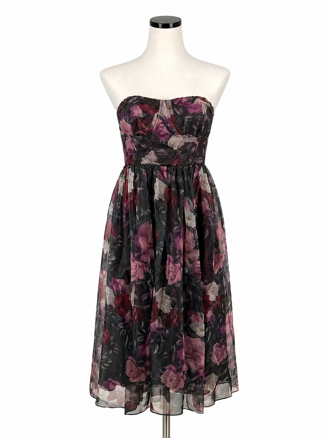 Lulus Garden Date Black Floral Print Strapless High-Low Midi Dress NWT