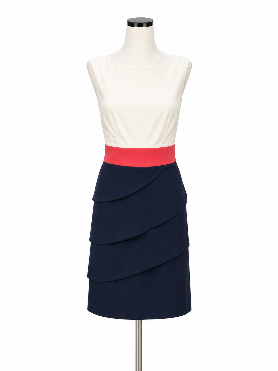 Connected Apparel Tiered Colorblock Sheath Dress Navy Coral Ivory Size 12