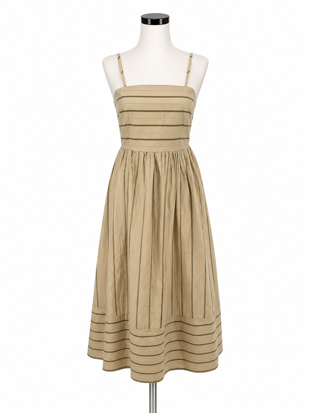 ChouYatou Tan A-Line Striped Smocked Back A-Line Midi Sundress Tan Size Small NWT - Size S