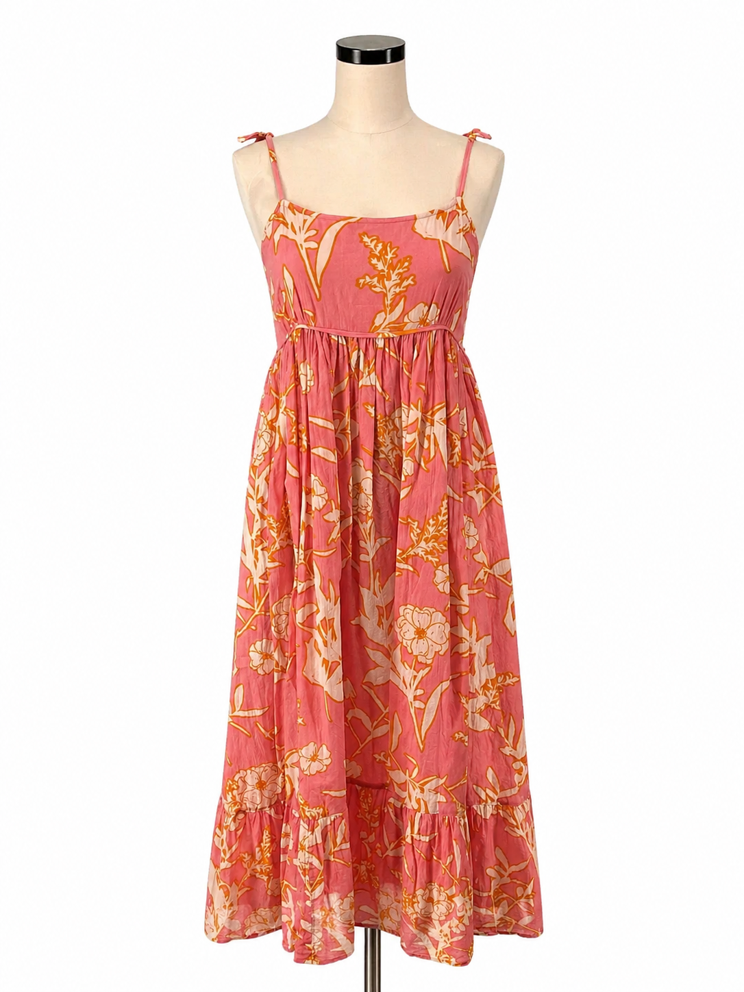 Olivia James The Label pink/white/orange Maxi Poppy Tie Shoulder Floral Maxi Dress Size M - Size M
