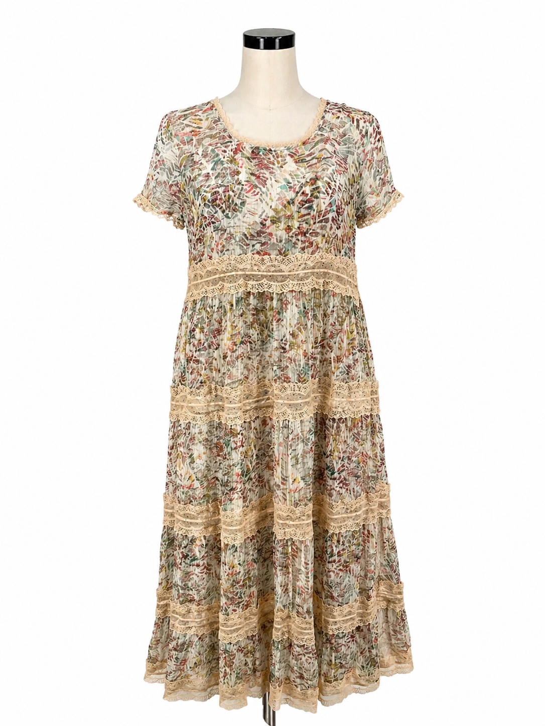 Soft Surroundings tan/mauve Maxi Provence Dress NWT Size 8 Floral Lace Tiered Boho Maxi Dress - Size S