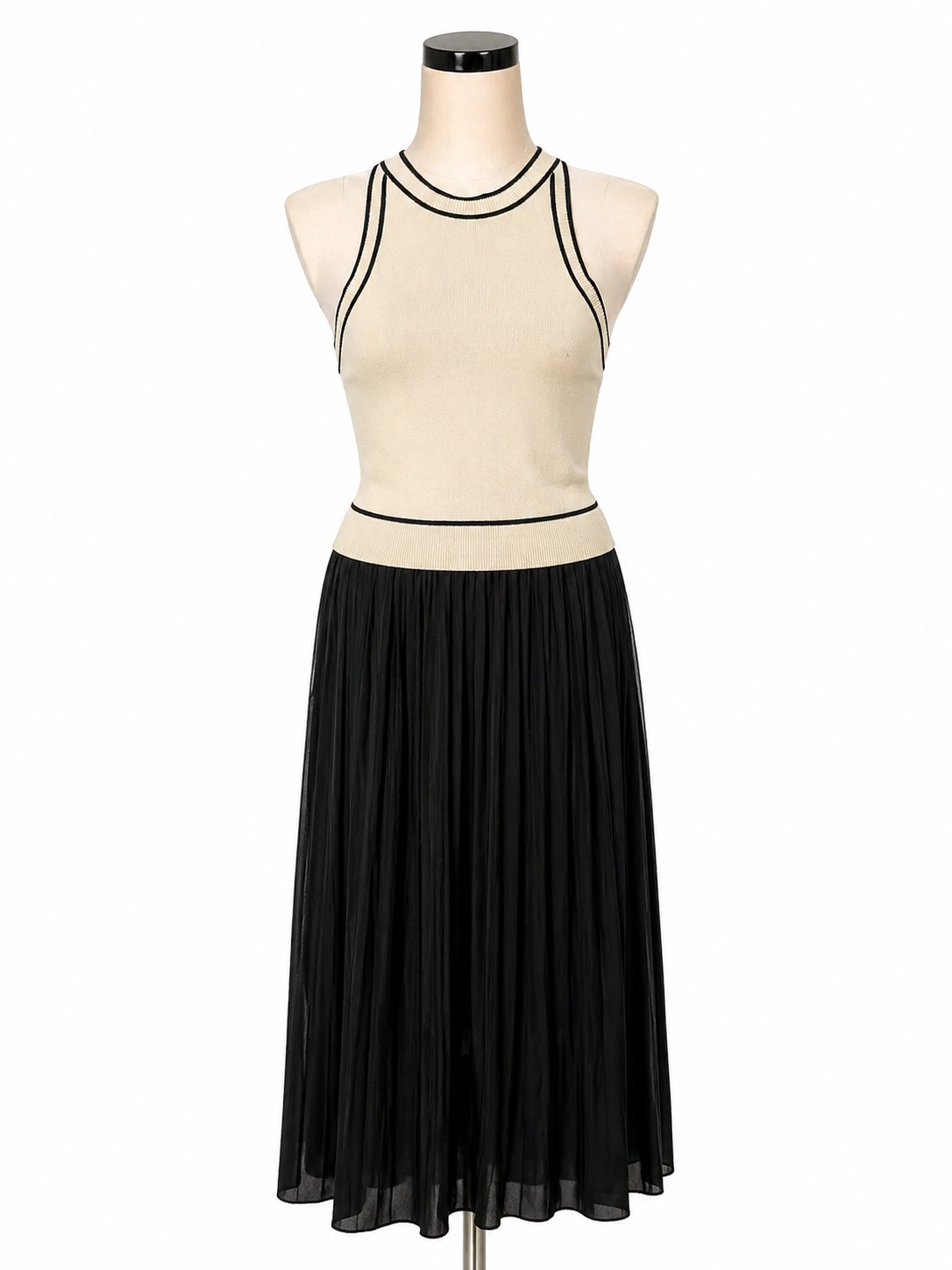 Rachel Zoe Cream/Black Maxi Janina Pleated Colorblock Maxi Dress Cream Black Size Small - Size S