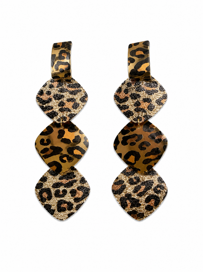 Leopard Print Geometric Statement Drop Earrings