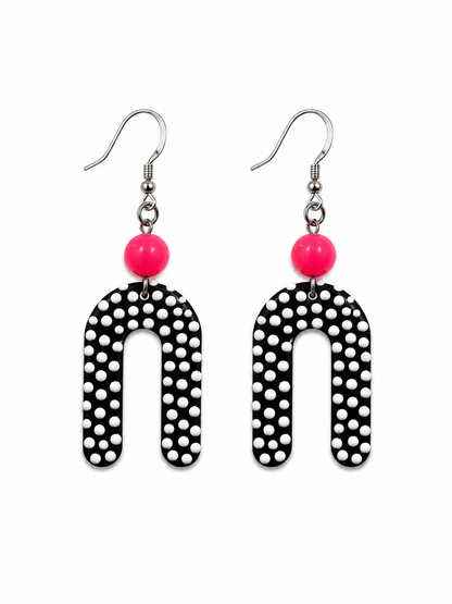 Black &amp; White Polka Dot Arch Drop Earrings