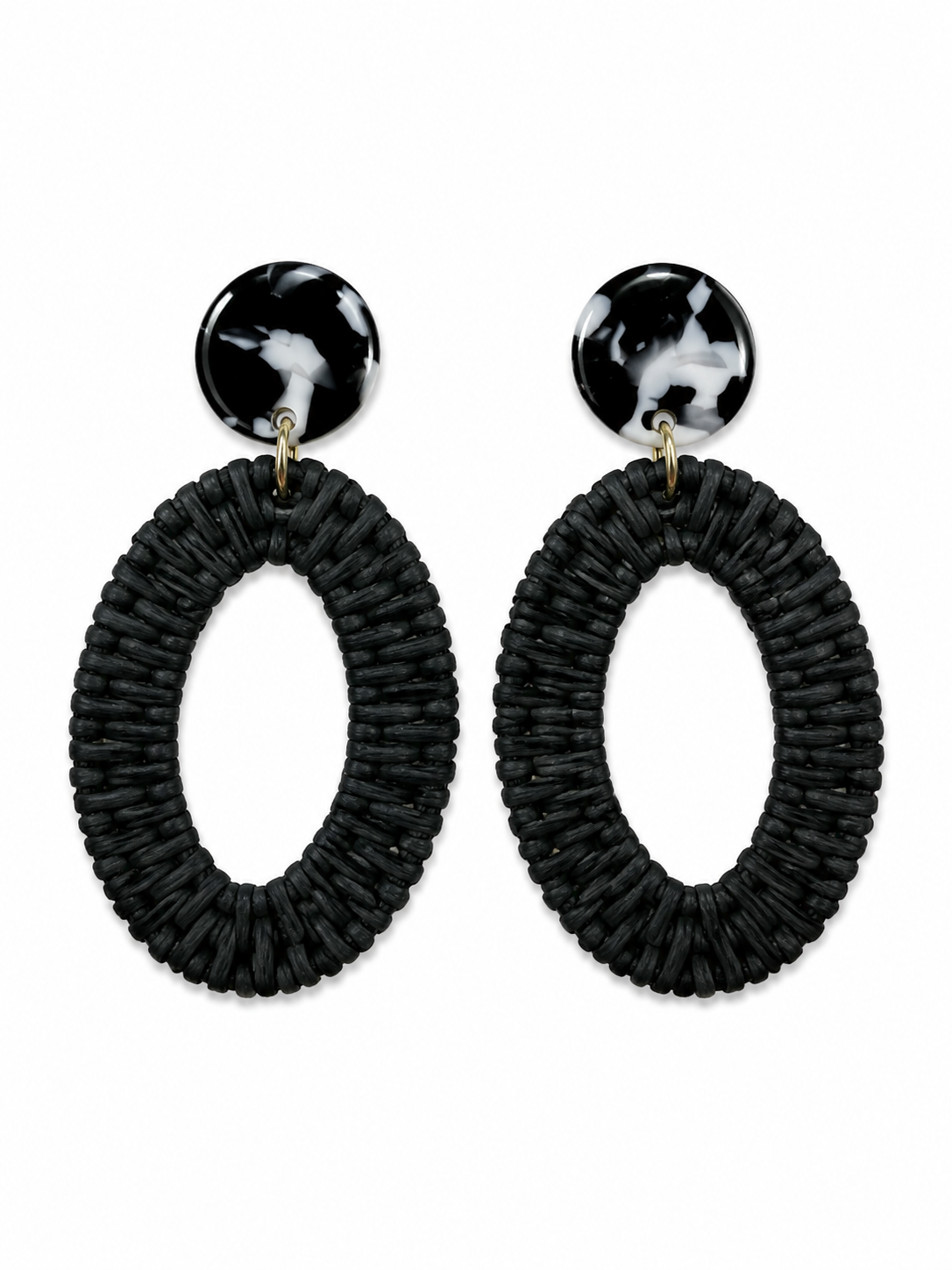 Black Braided Textured Statement Stud Earrings